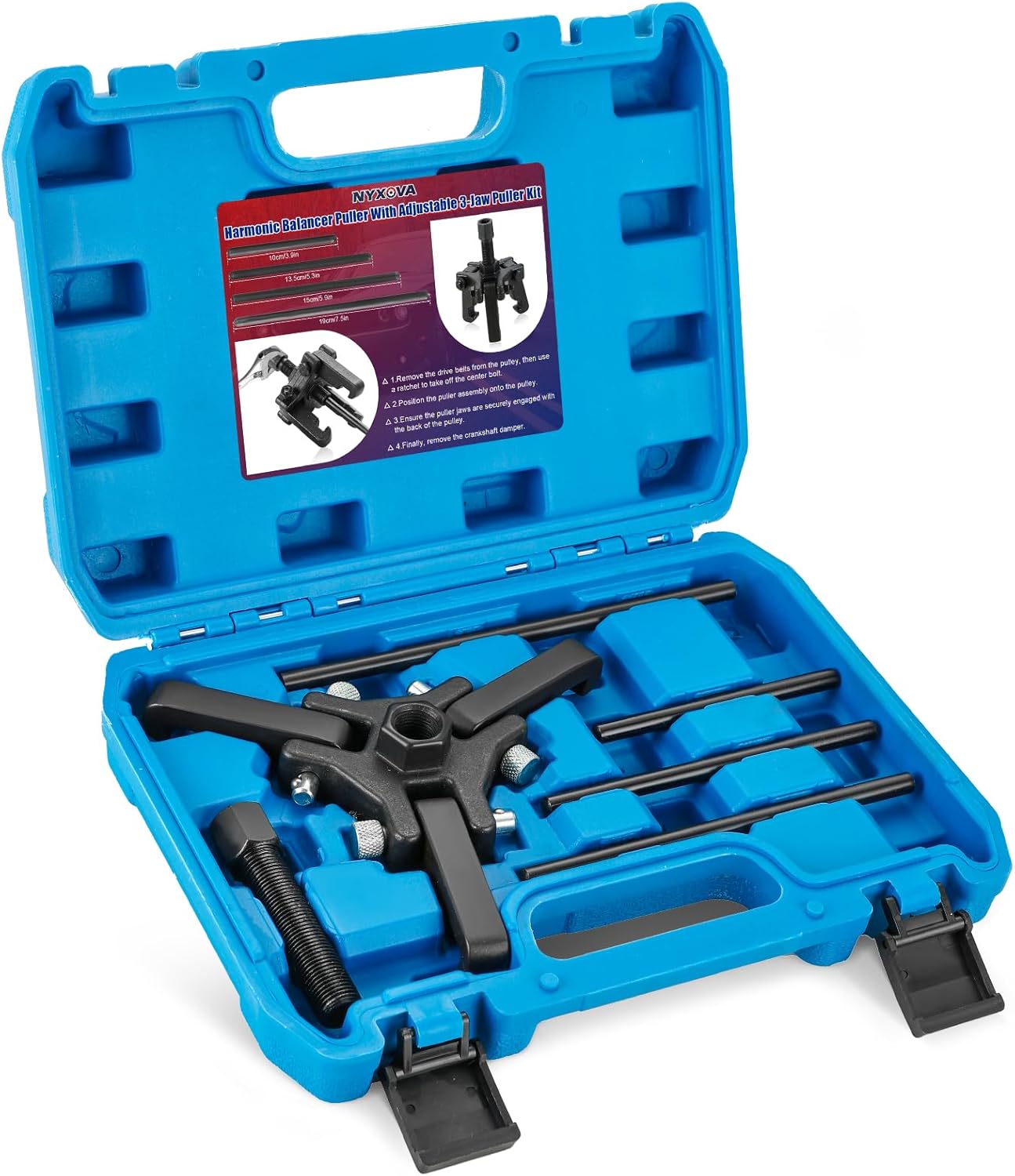 NYXOVA Harmonic Balancer Puller Kit, Adjustable 3-Jaw Pulley Puller for Removing Harmonic Dampers & Balancers, Harmonic Damper Pulley Puller Set Compatible with Chevy GM Chrysler Cadillac Ford More