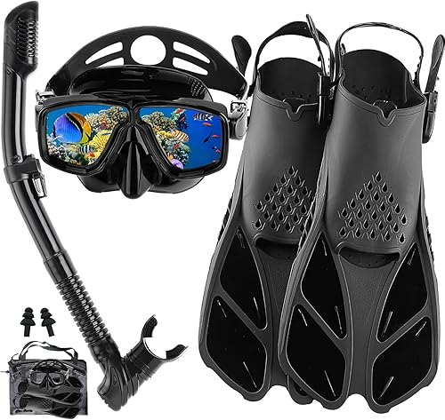 Equipo de esnórquel para adultos con aletas, equipo de buceo para adultos, juegos de esnórquel de viaje profesional con aletas, máscara de buceo