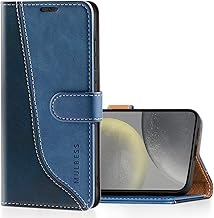 Mulbess Handyhülle für Samsung Galaxy S24 AI Hülle Leder, Magnet Klapphülle, Lederhülle mit Kartenfach, Flip Case Etui Handytasche Schutzhülle, Stilvoll Diamant Blau