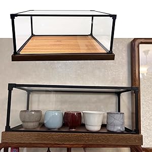 Vitrina Expositora Vitrina de Acrílico con Base de Madera, Caja de Almacenamiento Transparente Antigua de Porcelana Fina, Vitrina a Prueba de Polvo para Objetos de Colección(40x20x15cm(16&quot;x8&quot;x6&quot;))