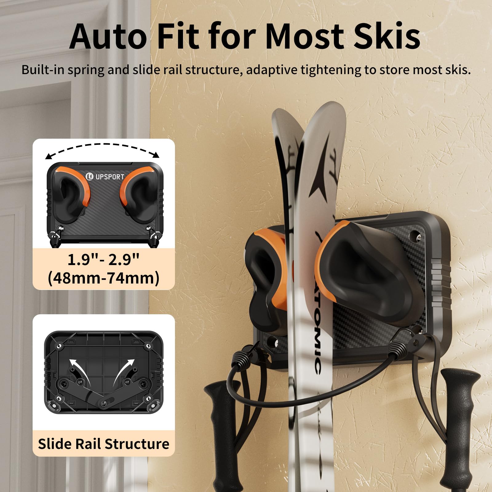 Estante de Pared para Esquí y Snowboard Compatible con Cualquier Modelo de Esquí y Snowboard Soporte de Pared de Esquí para el Hogar y el Garaje