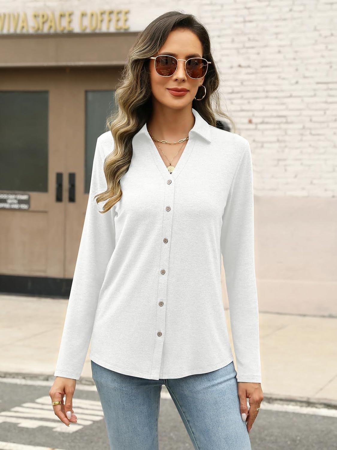 TICTICMISS Womens Long Sleeve Tops Button Down Shirts Dressy Casual Fall Tops Trendy Tunic Tops Business Casual Outfits
