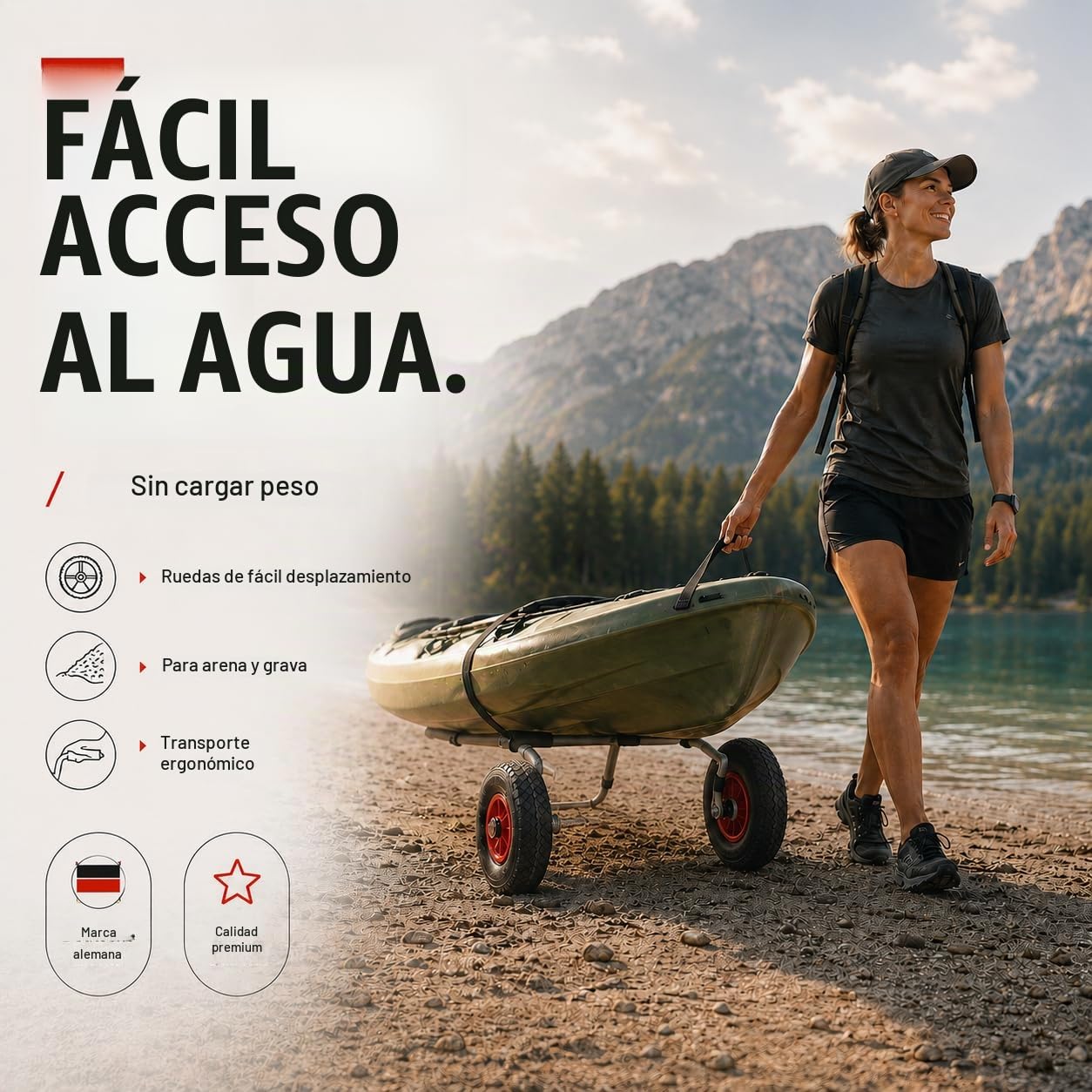 Brunelli Carro para kayak, canoa, plegable, para barco, kayak, canoa, barco, accesorios, carga de 80 kg