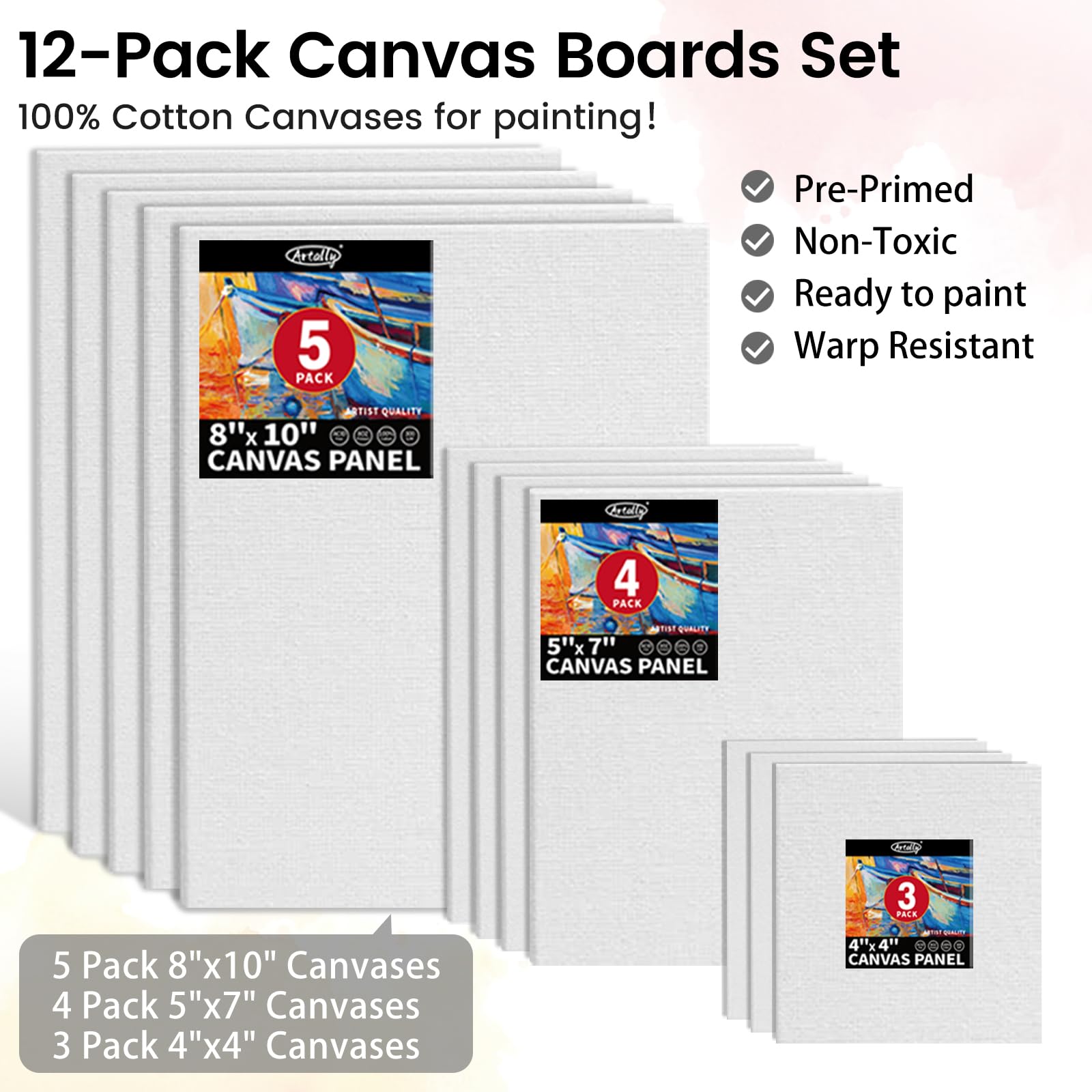 ARTALLY Juego de pintura acrílica para adultos y niños, 62 piezas, kits de pintura en lienzo, pintura acrílica de 32 colores (22 ml), caballete de mesa, pinceles, lienzo, kit de suministros de pintura