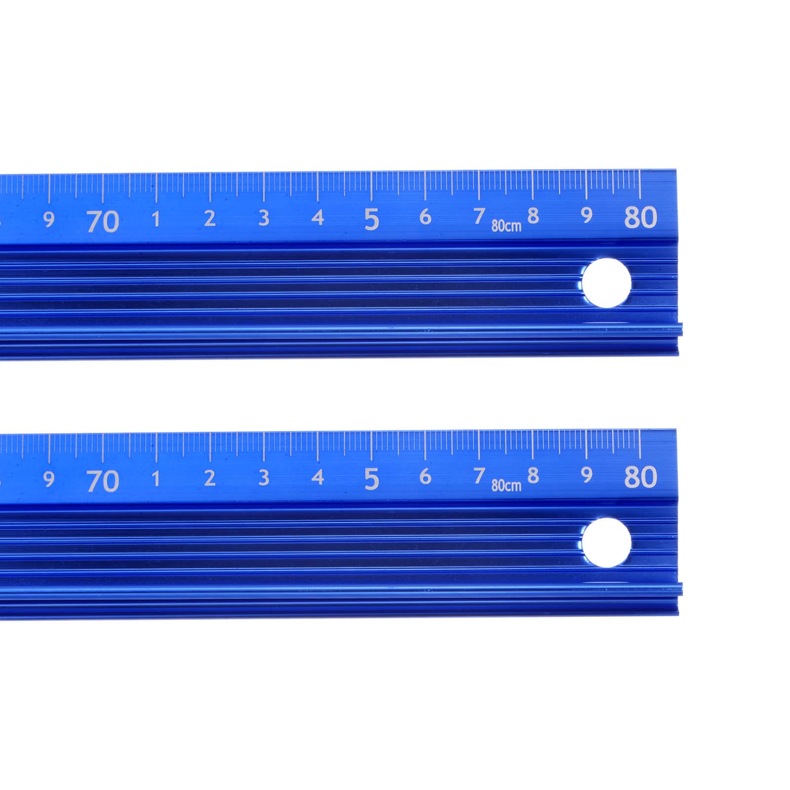 sourcing map 2uds Metal Regla 80cm Métrica Regla Medida Aluminio Aleación Antideslizante Protección Regla Recto Corte Regla Medición Herramienta con Colgante Agujero para Cortar Medir, Azul