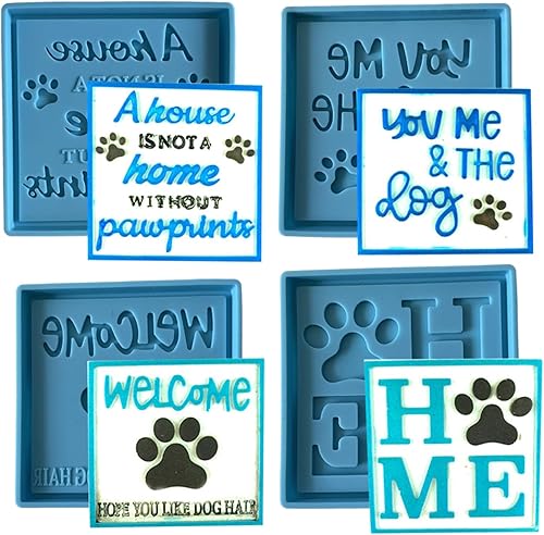 DIY Home with Dog Paw Coasters Moldes de silicona Moldes de resina epoxi para portavasos Moldes para fundición de red de mascotas para decoración de