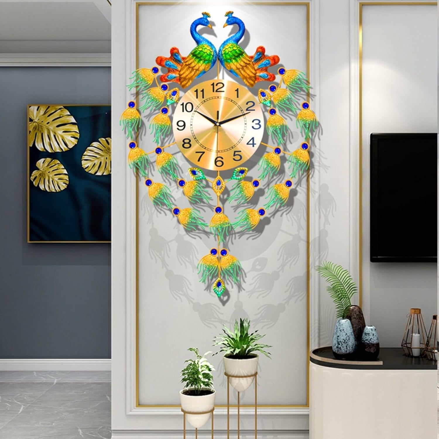 SaryEdge Wall Clock Modern Art Wall Clock for Living Room, Modern Large Metal Silent Non-Ticking Wall Clock with Pendulum for Bedroom Home Kitchen Office Hotel Wall Decor Clock 56-A,A-50cm×70cm