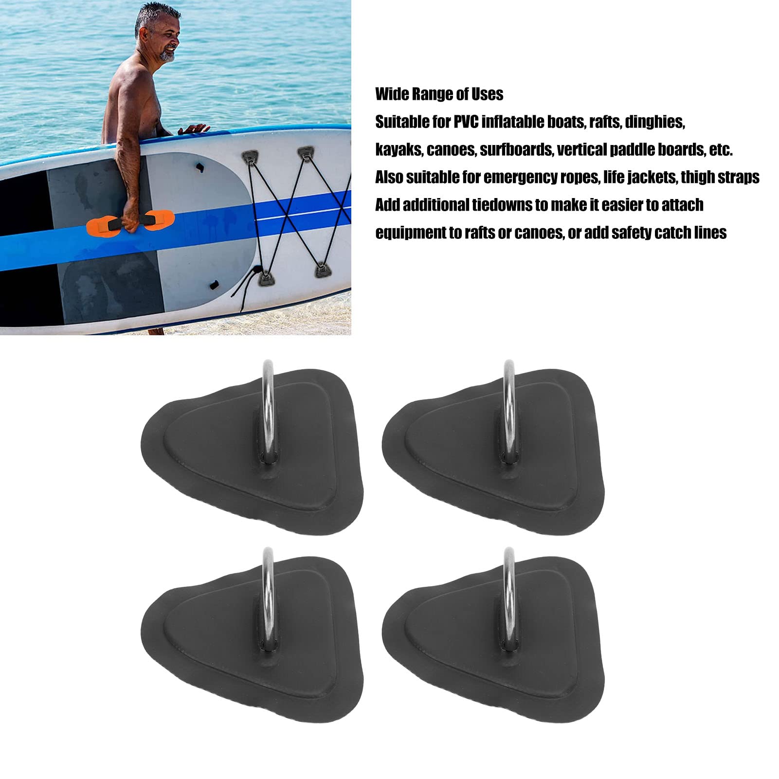 Patchs Anneaux En D Pour Paddle/kayak Gonflable - 4 Pièces En Acier Inox, à Coller - Renfort PVC