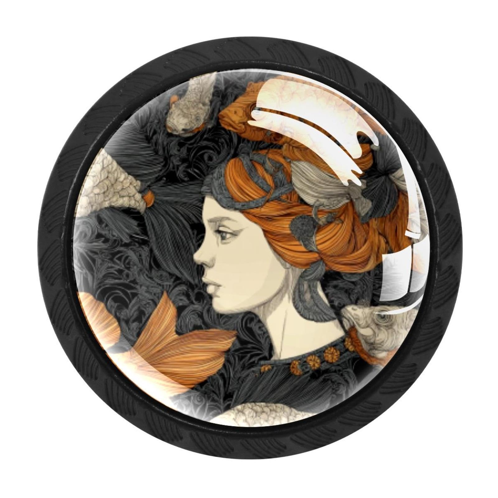 CHENZZZZ 4 Pieces Fish Mermaid Pattern (2) Drawer Knobs, 35mm Black Cabinet Knobs, Drawer Pulls and Knobs, Dresser Drawer Knobs, Cabinet Hardware Kitchen Cabinet Knobs
