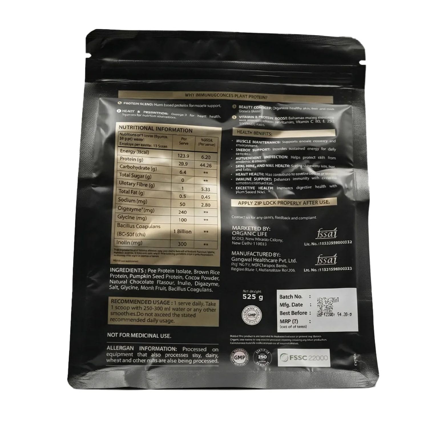 Pure Plant Protein Powder 525g, 24g Protein per Serve with 4.2g BCAA - Pea, Brown Rice & Pumpkin Seed Blend for Vegans - Probiotic 1 Billion CFU BC-30, Digezyme, Chocolate Flavour — Amazon image 7