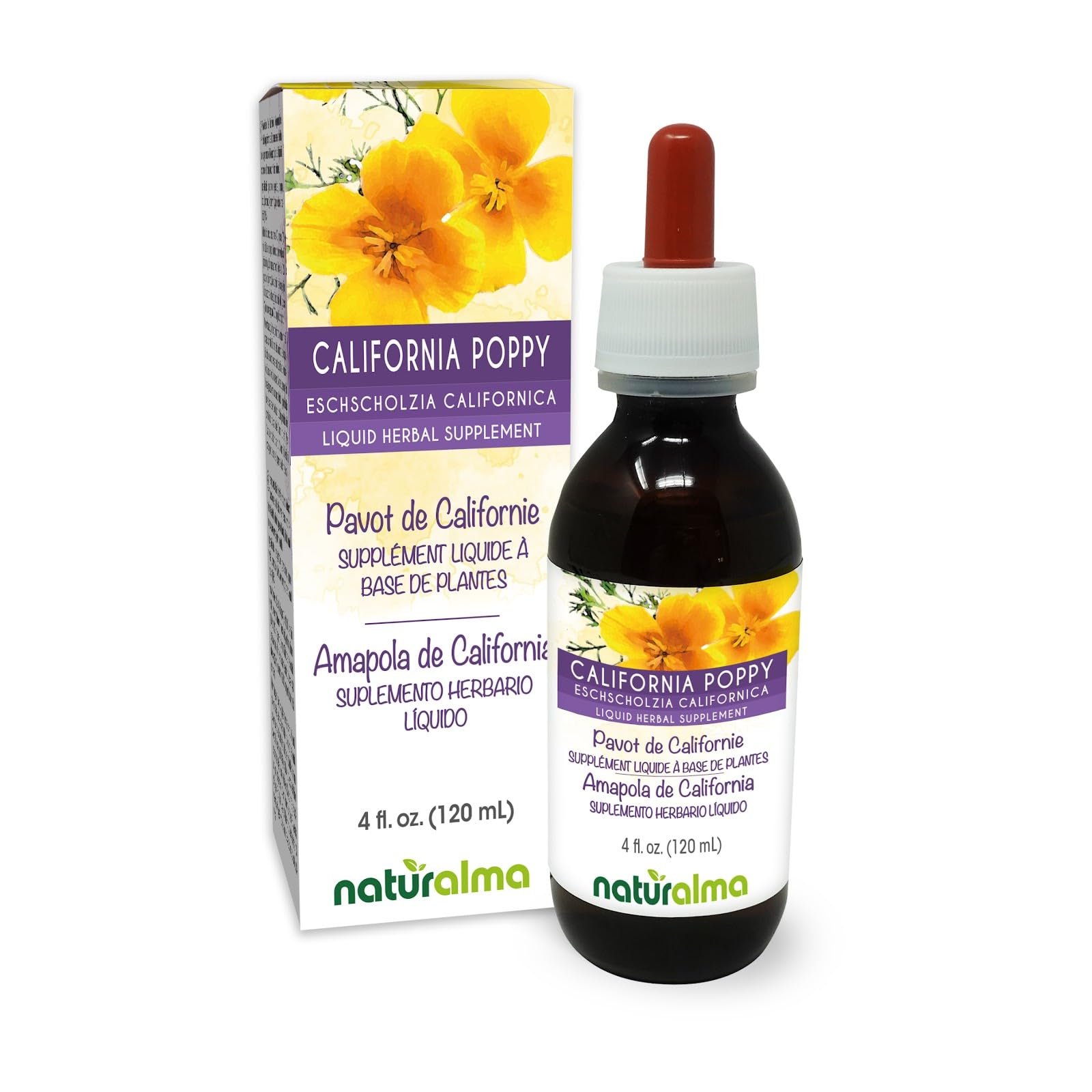 Naturalma Eschscholzia (Eschscholzia californica) herb Alcohol-Free Tincture - 4 fl oz Liquid Extract in Drops - Herbal Supplement - Vegan 4 Fl Oz (Pack of 1)