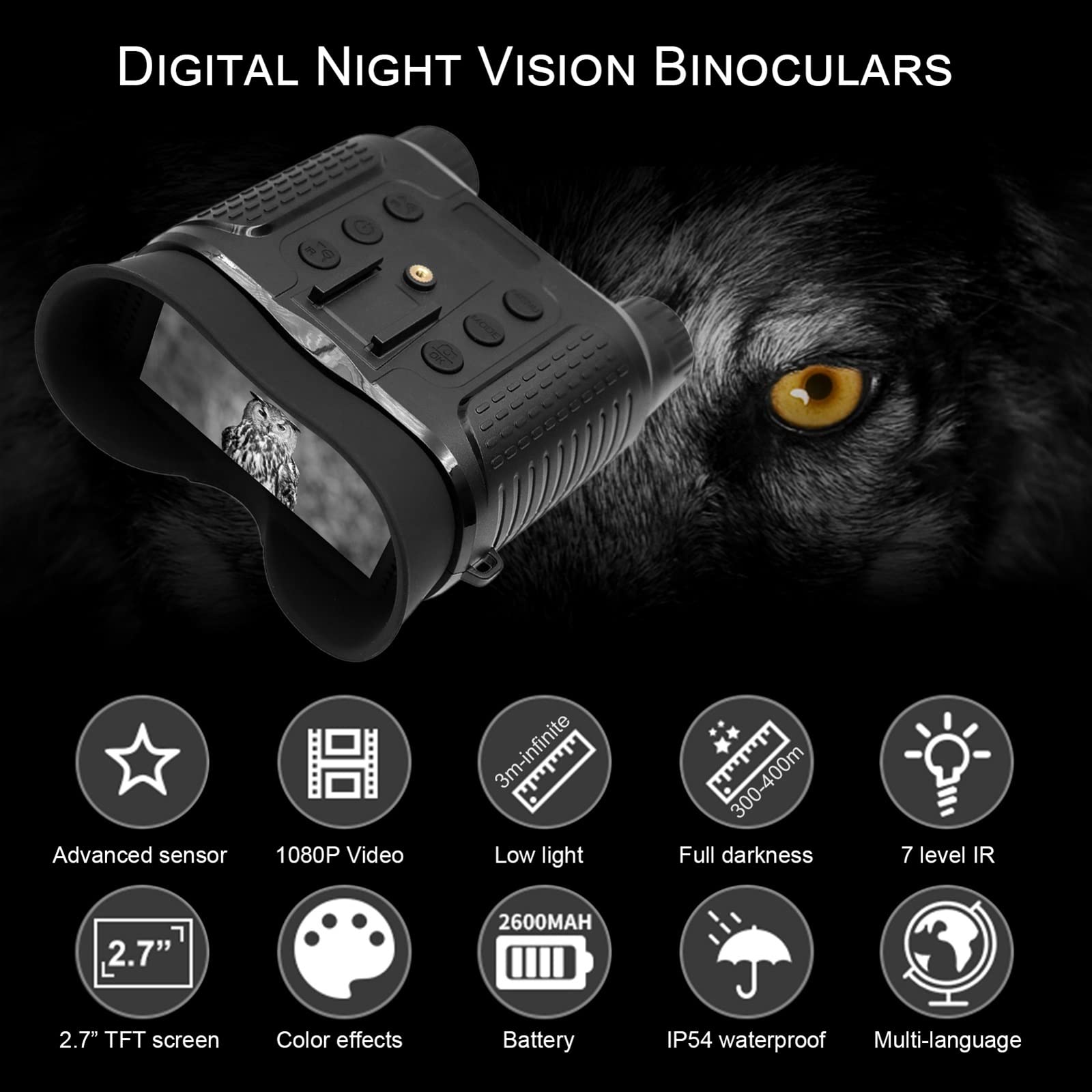 NV8160 1080P Gafas de visión Nocturna 8X Zoom Digital Infrarrojo Manos Libres Binoculares de visión Nocturna montados en la Cabeza con Rango Nocturno de 400M
