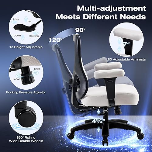 Miniatura 7 de Silla de oficina grande y alta de 500 libras, silla de oficina ergonómica de malla con cojín de asiento más ancho y grueso, silla de escritorio de