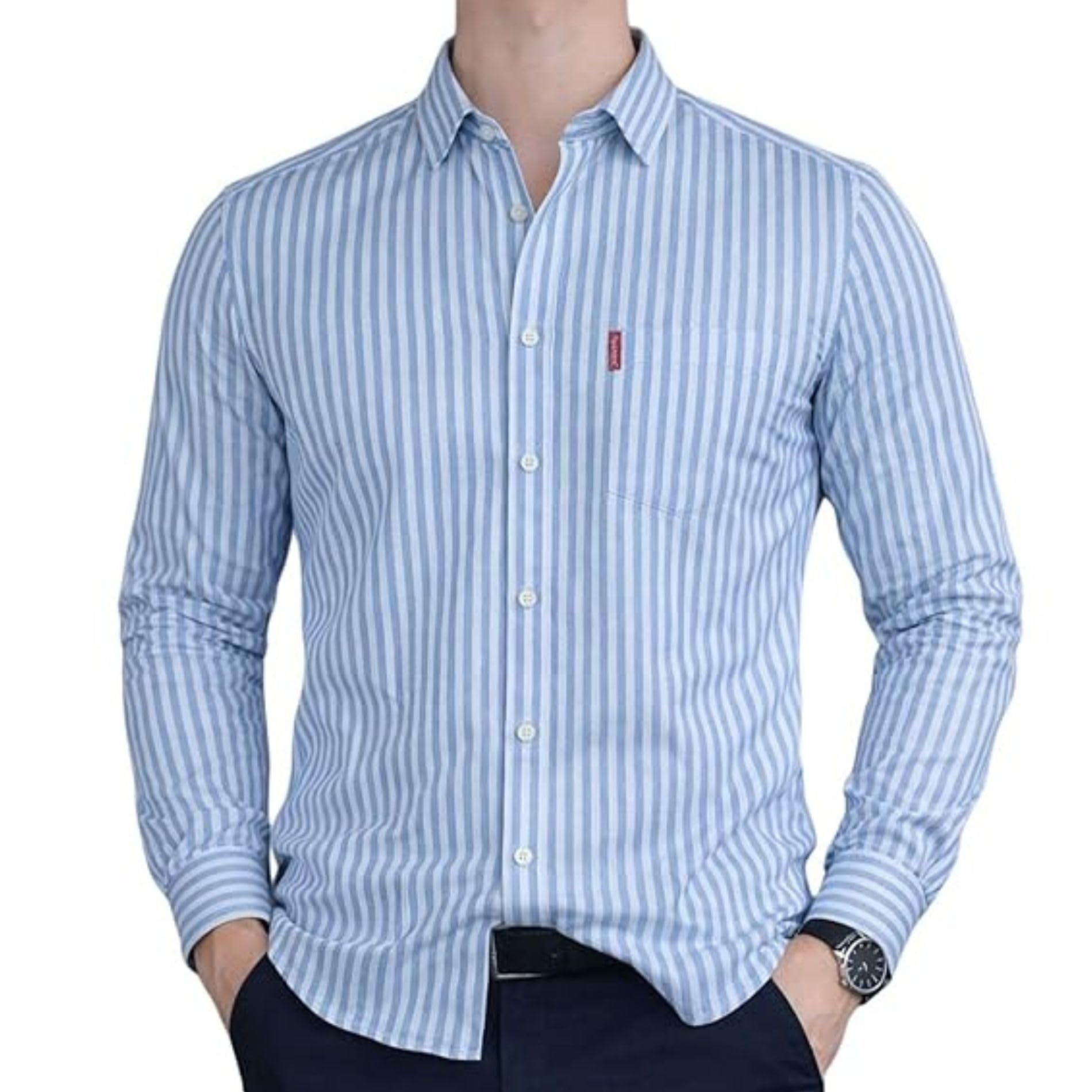 mildin Men's Pure Cotton Striped Printed Shirt with Spread Collared Neck Full Sleeve Curved Hemline Button Closure and Regular Fit | Shirt for Man Full Sleeve-picture-30