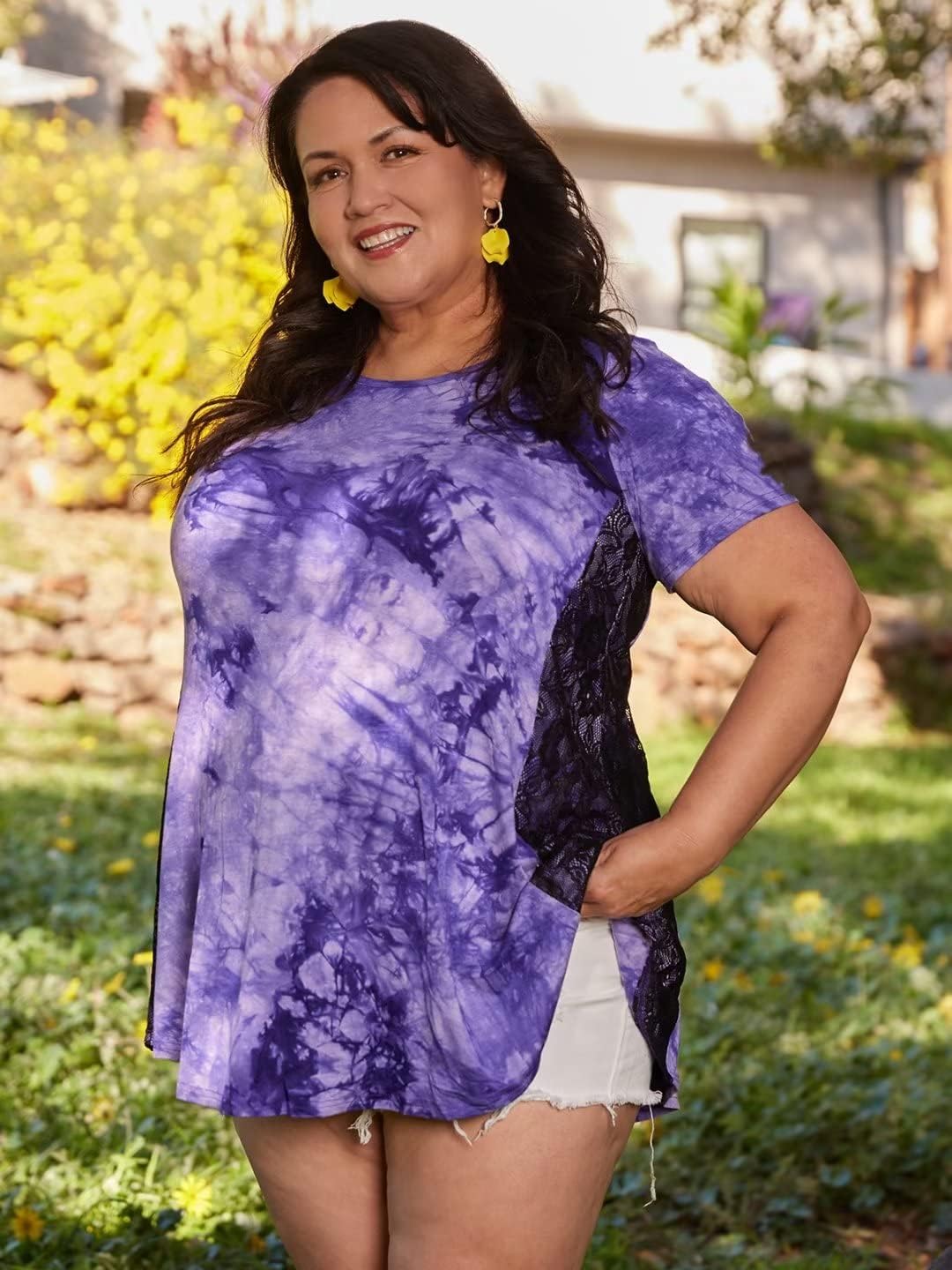 LARACE Plus Size Spring Summer Tunics Tops Short Sleeve Shirts Flowy Lace Tops Wrinkle Free Blouses for Women Dressy Casual - Image 4