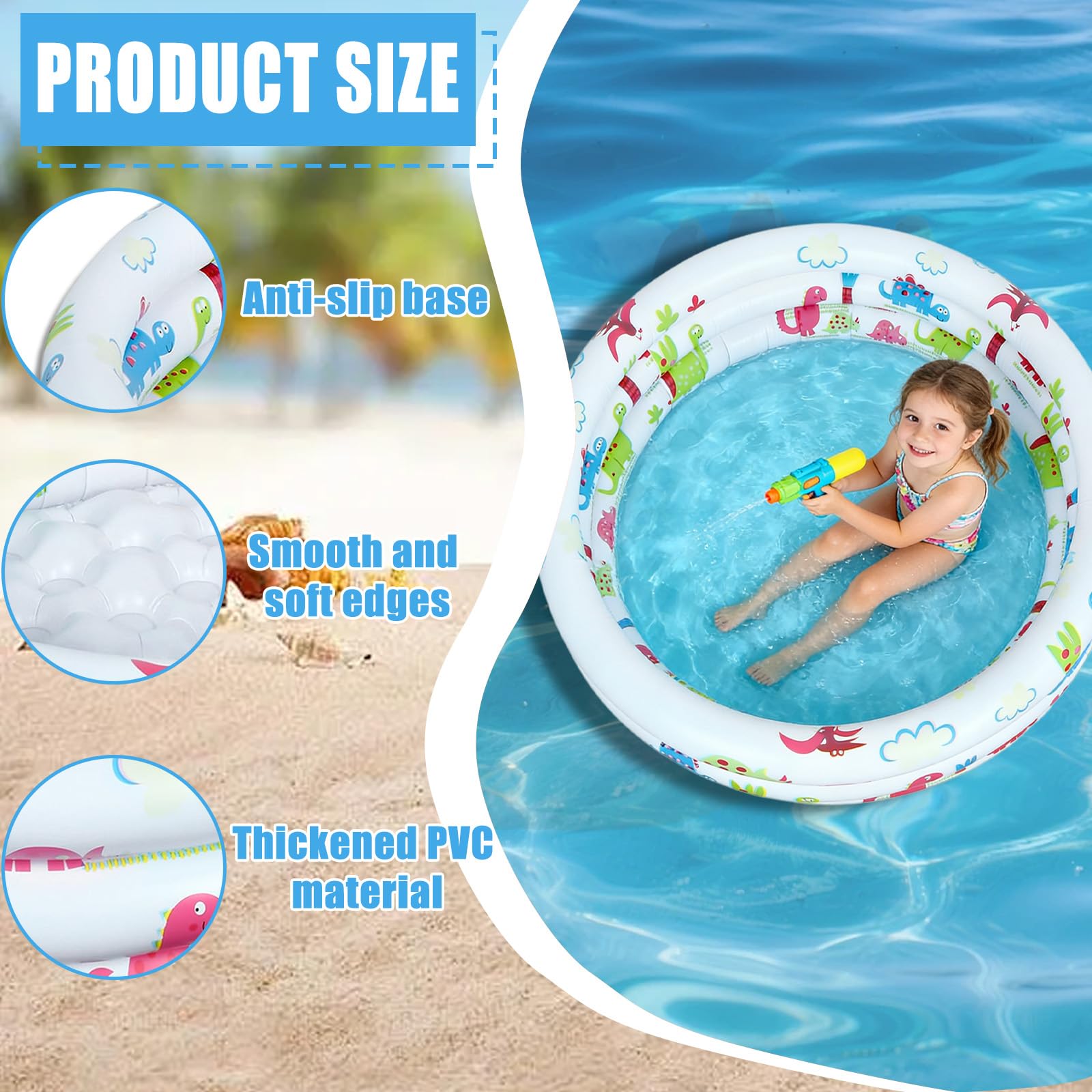 Petite Piscine Gonflable, Piscine Gonflable Ronde 90cm, Piscine Pataugeoire Bebe, Patogoire Bebe, Gonflable Bébé, pour Les Activités Eestivales en Plein air, Les Jardins et Les Plages