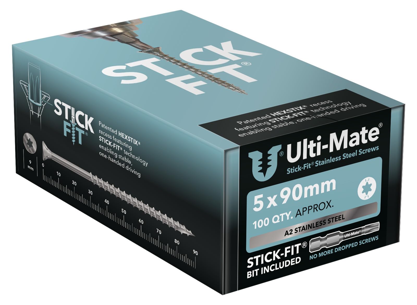Ulti-Mate Stainless Steel Woodscrews - 5.0 x 90mm - Box 100 pcs, Silver