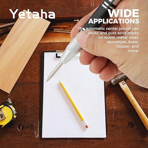 Miniatura 7 de Yetaha - Paquete de 3 perforadores centrales automáticos, de acero resistente de 5 pulgadas, con resorte central con herramienta de perforación de