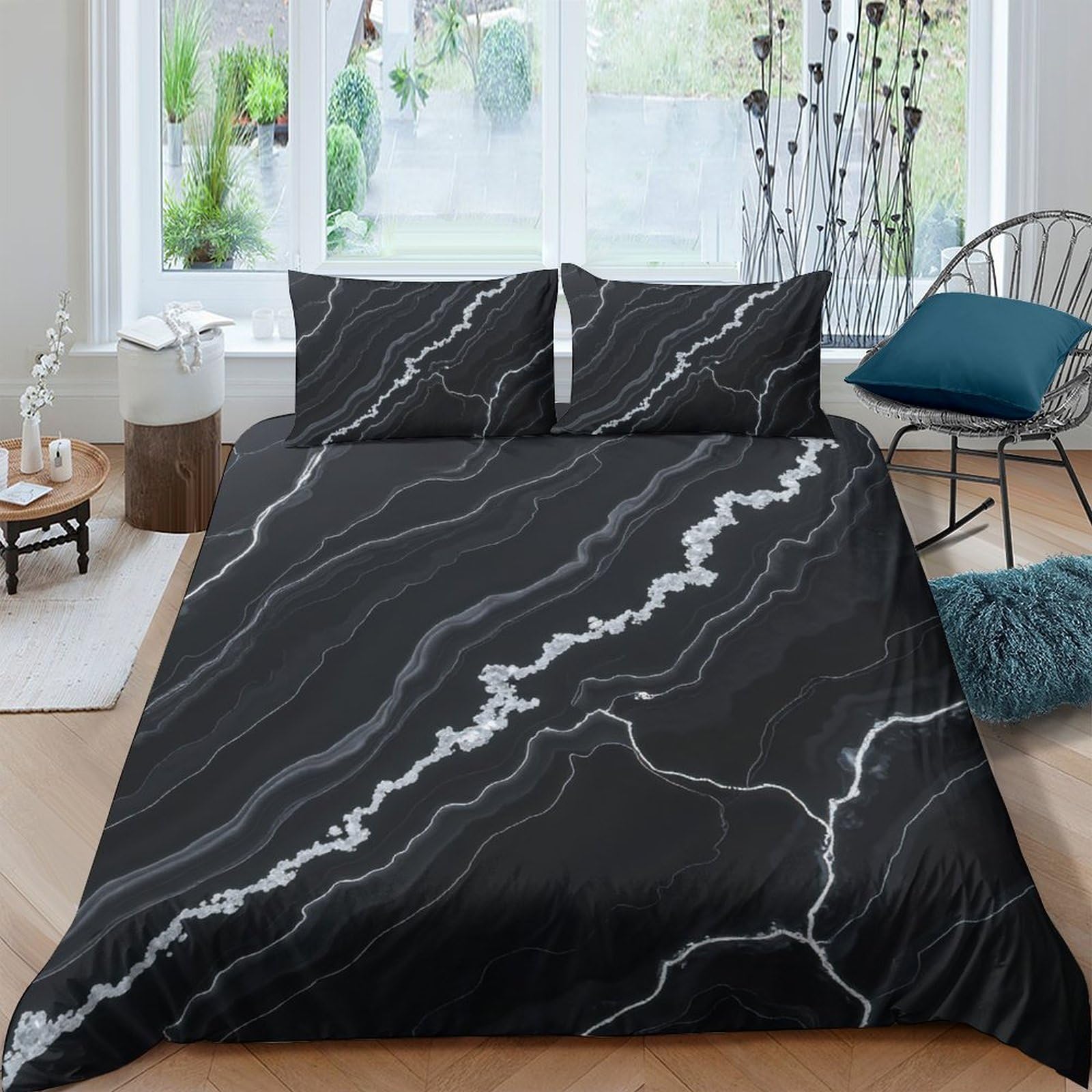 3D Printed Marble Quilt Cover, Microfiber Duvet Cover Hidden Zipper for