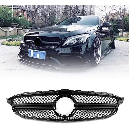 Amazon Gzyf 車用 フロントグリル アッパーグリル フードグリル クローム 純正交換 ガーニッシュ カスタム パーツ グレードアップ 対応車種 Mercedes Benz Cクラス W5 15 18 ローエンド 黒 グリル 車 バイク