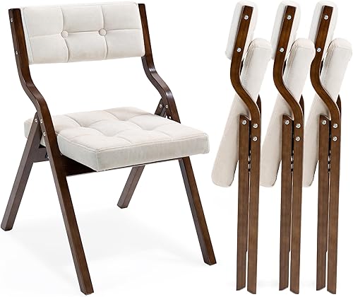 Miniatura 10 de HOMEFUN Paquete de 2 sillas plegables de madera, sillas plegables acolchadas con cojín de piel sintética resistente al desgaste, silla de comedor