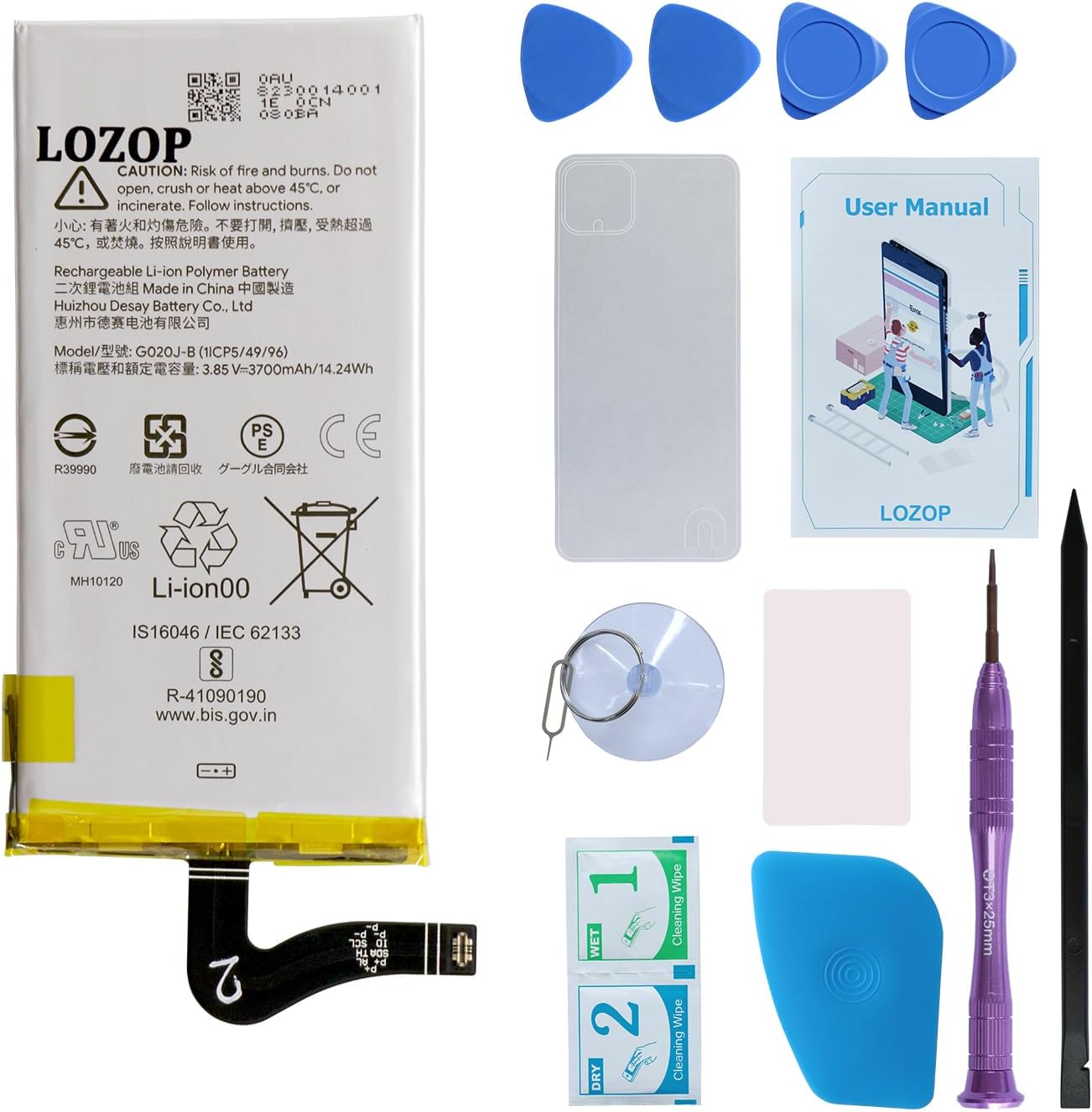 for Pixel 4 XL Battery Replacement Kit, Battery Compatible with Google Pixel 4XL Model G020P, G020, GA01181-US, GA01182-US, GA01180-US with Repair Tools Kit and Manual