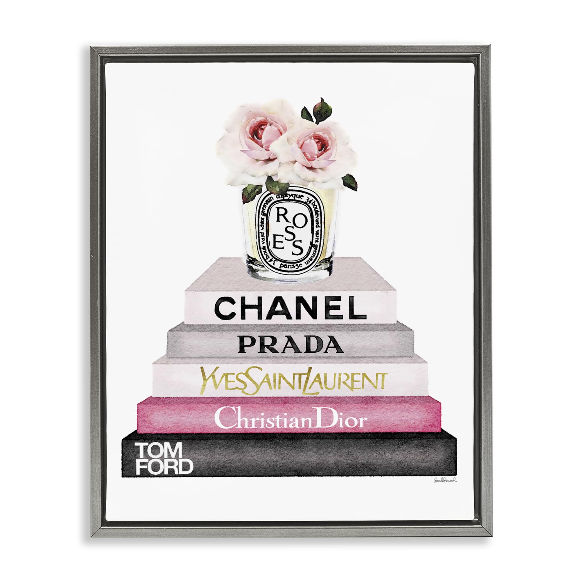 Book Stack Fashion Candle Rose, 16 x 20 Inch Canvas in Floater Frame