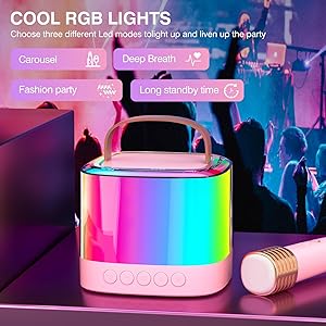 TAEMVV Mini Karaoke Machine for Kids with 2 Wireless Microphones, Portable Bluetooth Speaker & LED Lights, Birthday Gift Toy for Girls and Boys Ages 312+ (Pink)
