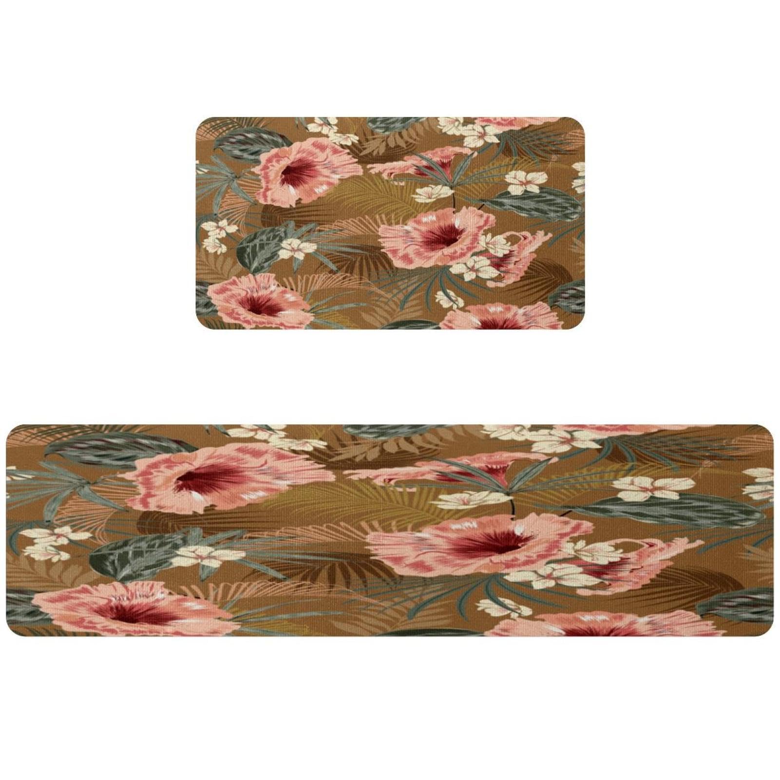 Tapis de cuisine rétro fleurs lot de 2 lavables et antidérapants pour sol