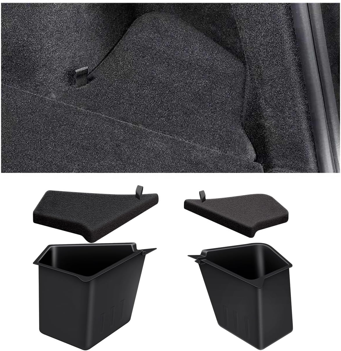 New 2025 2026 Model Y Juniper Trunk Storage Bins, 2PCS TPE Waterproof Trunk Organizer With Anti Slip Strips And Original Suede Material Lids
