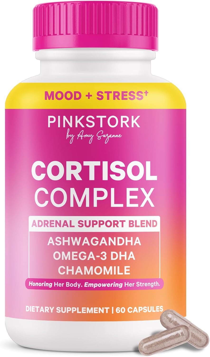 Pink Stork Cortisol Supplements for Women – Adrenal Support + Stress Manager with Organic Ashwagandha, Omega 3, Saffron, Multivitamins – Hormone Balance for Women – 60 Count
