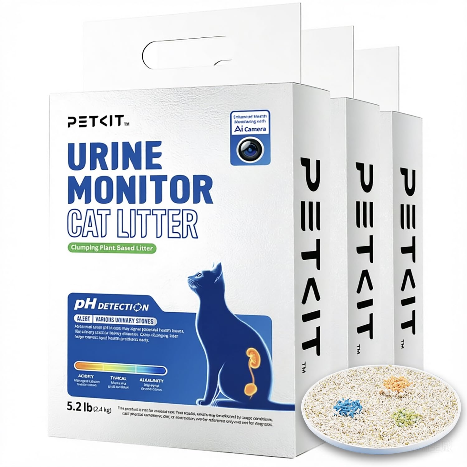 PETKIT Tofu Cat Litter, Superior Clumping Flushable, 7.2kg/12L Colour Changing for Urine pH Indicator, 100% Natural Ingredients Tofu Litter,& Dust-Free, Low Tracking and Odor Control