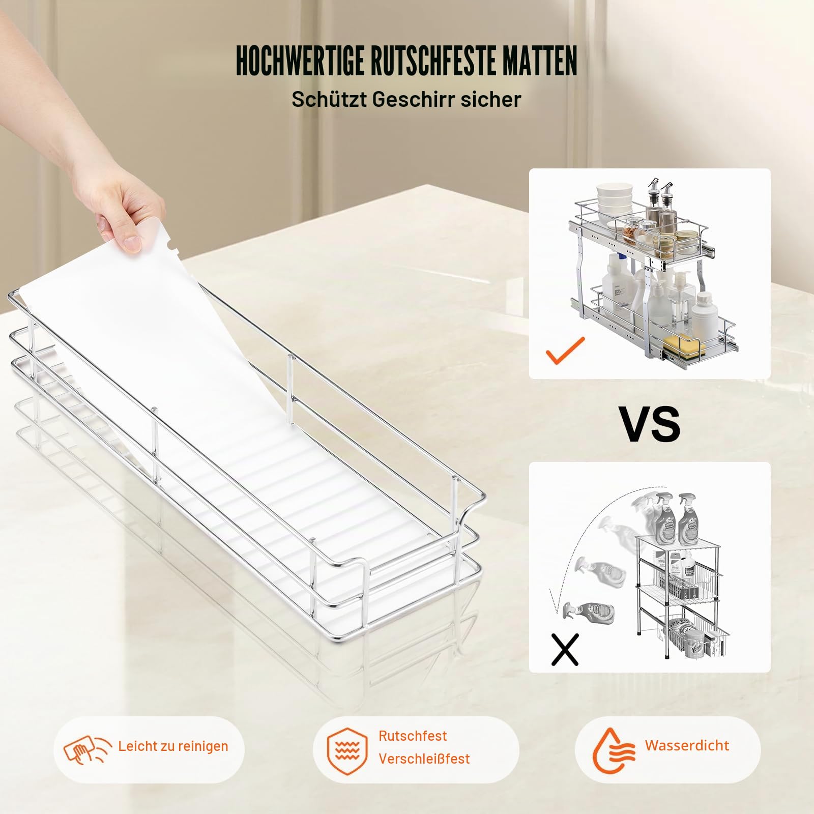 VEVOR Ausziehbarer Spülschrank-Organizer mit 2 Ebenen unter Waschbecken (215x533x385 mm) Gewürzregal Küchenregal Lagerregal Organizer für Küche Badezimmer 245x563x485 mm (Einbaumaß)