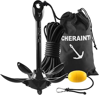 CHERAINTI Kayak Anchor, 3.5 Lb Folding Marine Grapnel Anchor Kit with 40ft Rope and Buoy for Kayaks Jet Ski SUP Paddle Boards PWC Inflatable Small Boat Canoes Fishing, Kayaking & Boating Accessories