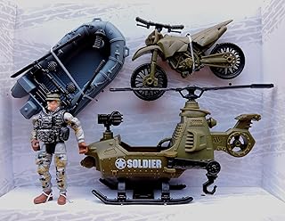 مجموعة لعب الجيش للأطفال 🚙 – طيار ة عسكرية مع قارب وموتسيكل وجندي – طقم حرب واقعي للأولاد من عمر 3 سنوات+