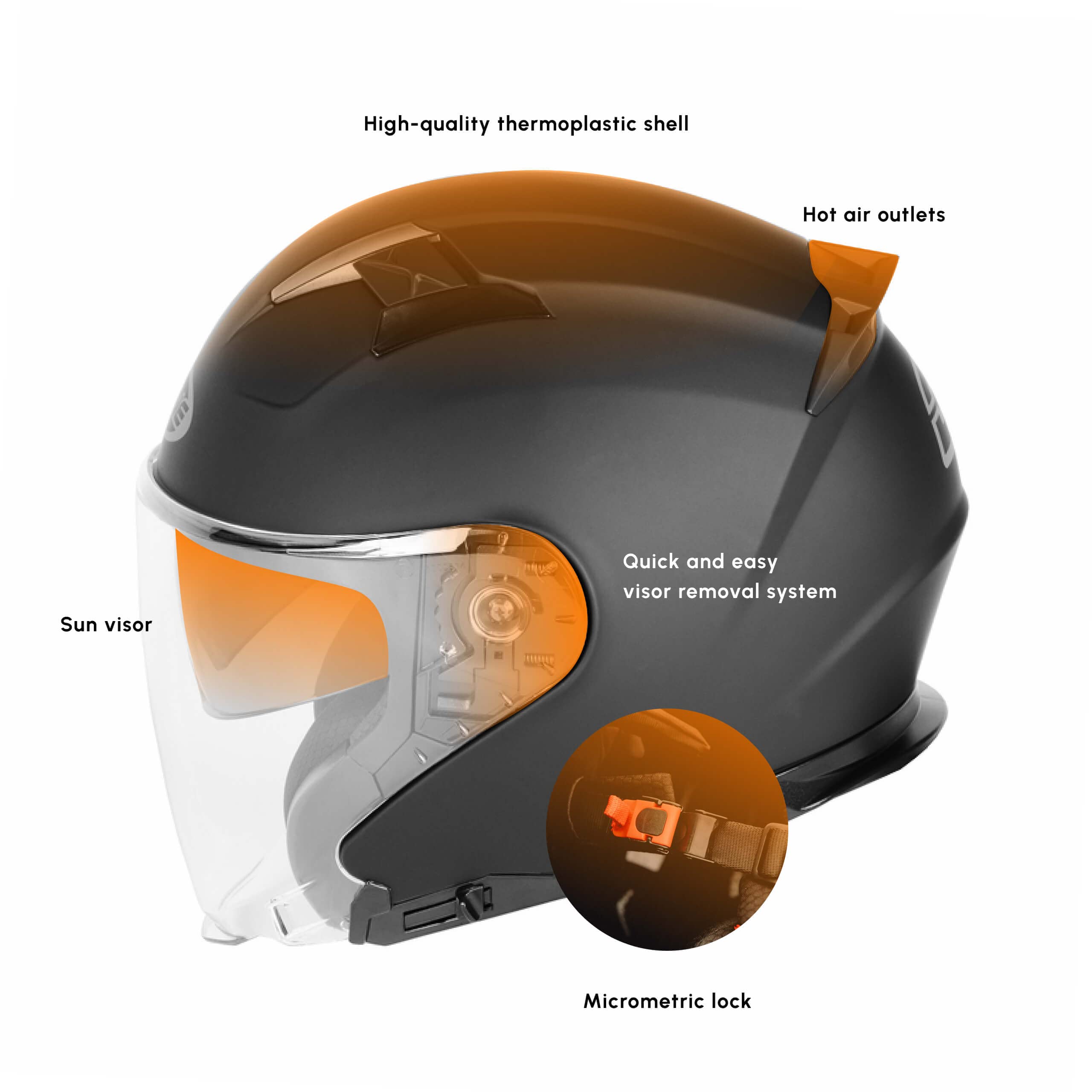 Casco Moto Jet CGM con Visiera Lunga 107X Manchester Nero Opaco Giallo