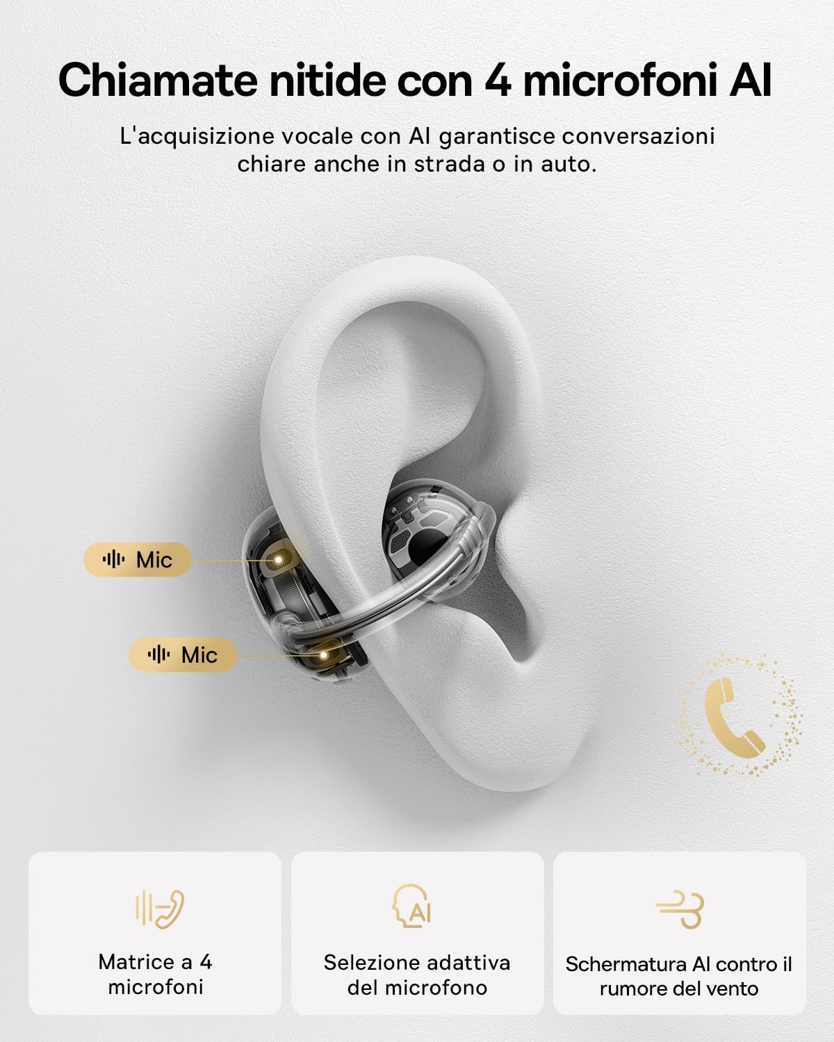 Baseus MC2 Air Cuffie Open-Ear, Auricolari a Clip con CloudComfort, SuperBass 2.0, Bluetooth 6.0, 4 Microfoni con IA per chiamate nitide, 40 h di autonomia, IP67, leggeri 4,9 g