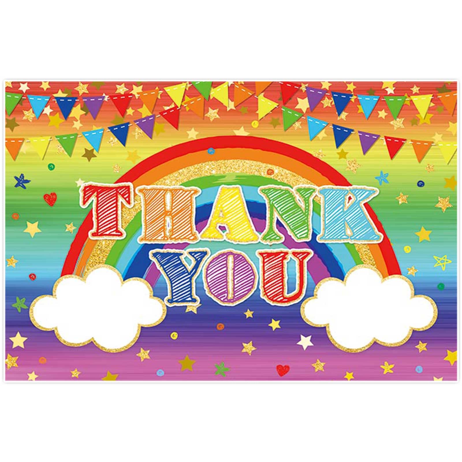 Photo 1 of Funnytree 68" x 45" Rainbow Thank You Backdrop Birthday Baby Shower Teacher School Nursery Doctors Thanks Party Supplies Banner Colorful Background Cake Table Decor Photobooth Favors Prop Gift