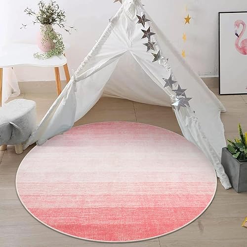 Miniatura 2 de Wonnitar Alfombra redonda moderna de color rosa suave de 4 pies, alfombra redonda para dormitorio, lavable, bonita alfombra circular para cuarto de