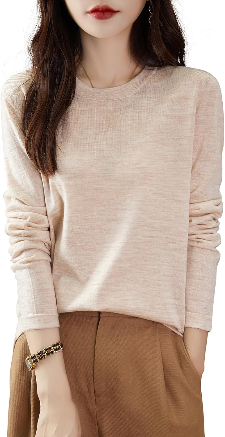 Chanyarn Women's 100% Merino Wool Base Layer Shirt Tops Crewneck Long Sleeve Travel Hiking Tee T Shirt Pullover Sweater