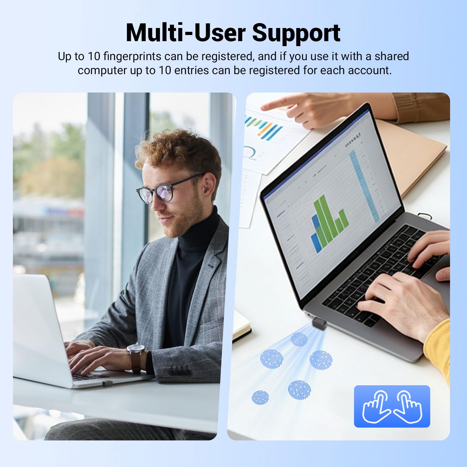 Lecteur d‘Empreintes digitales USB pour Windows Hello, Compatible avec Windows 11/10, Capteur 360°, clé de sécurité biométrique Plug & Play pour PC/Ordinateur Portable