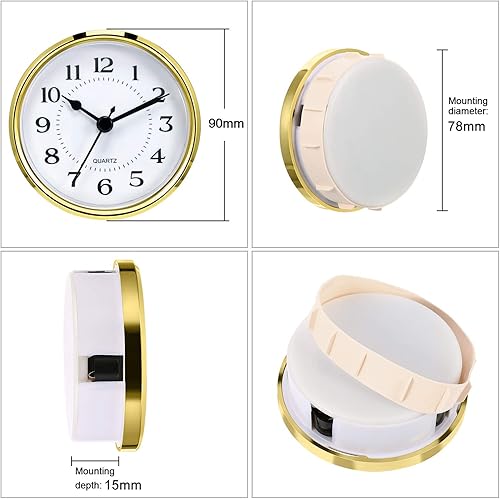 Miniatura 2 de Hicarer Reloj de cuarzo de 3-12 pulgadas (3.543 in) con número arábigo, movimiento de cuarzo (borde dorado)
