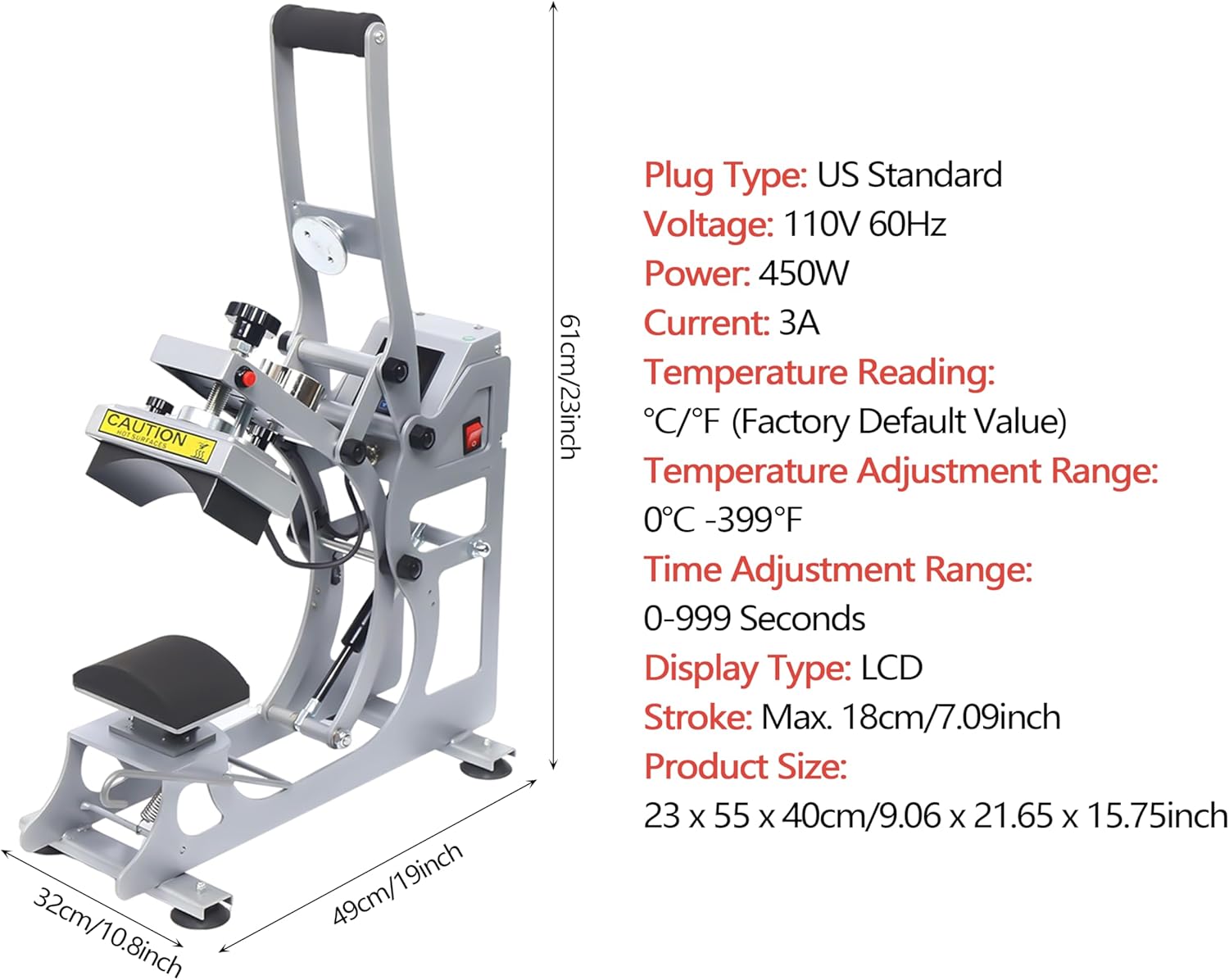 Hat Press Heat Machine, 2-in-1 Commercial Caps Hat Heat Press Transfer Machine 12x12cm Semi-Auto Magnetic Digital Press, American Standard 110V Small Label Stamping Machine Heat Press Machine for Caps