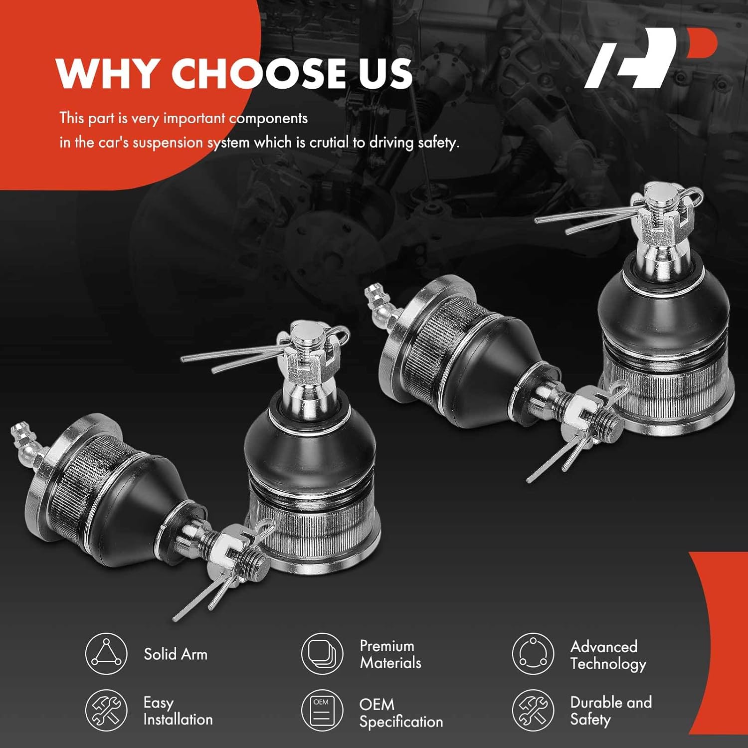 A-Premium Set of 4, Front Upper and Lower Ball Joints Kit, Compatible with Honda Accord 2003-2007 & Acura TSX 2004-2008