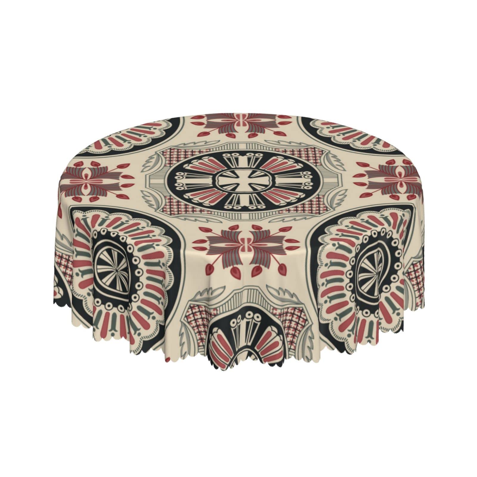 Lsjuee Vintage Mandala Floral Beige Round Tablecloth 60 Inch Printed Washable Tablecloth for Dining Party Holiday Fall Home Decorative