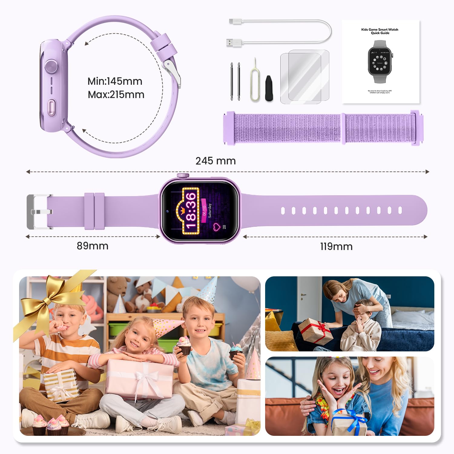 4G Montre Connectée Enfant avec GPS, Double Caméra, Appel Vidéo, SMS, Chat Vocal, SOS, Mode Classe, Réveil, Lampe Torche, IP68, Podomètre, Cadeau pour Garçons Filles, Violet - Garantie 3 Ans