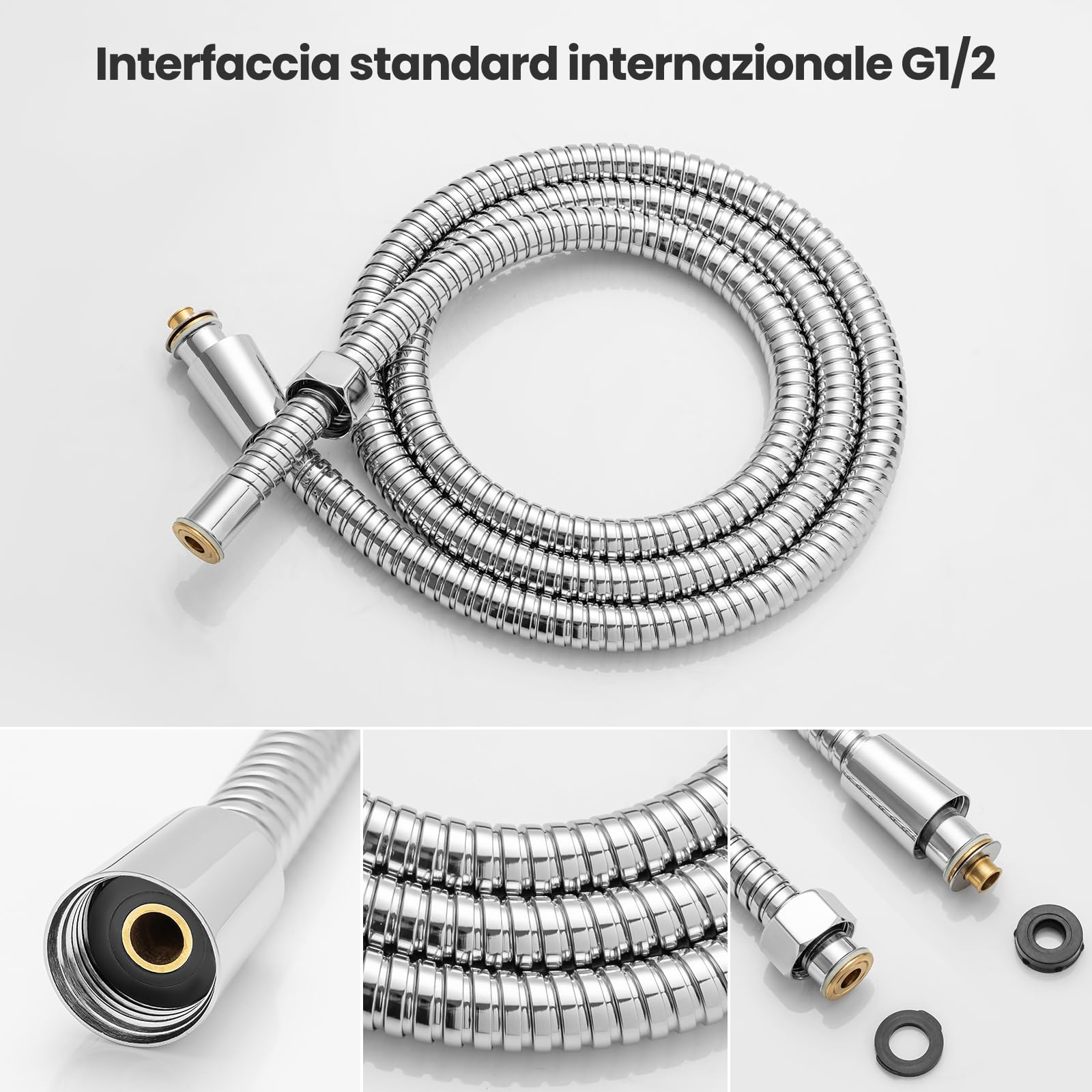 Auralum Soffione Doccia Anticalcare 140 mm - Alta Pressione 4 Modalità Regolabili Risparmio Idrico - Ugelli Silicone Autopulenti Cromato Bianco