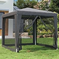 Vista 2 de vidaXL Tienda de campaña para fiestas de 8.2 x 8.2 pies con 4 paredes laterales de malla, resistente a los rayos UV y al agua, marco de hierro