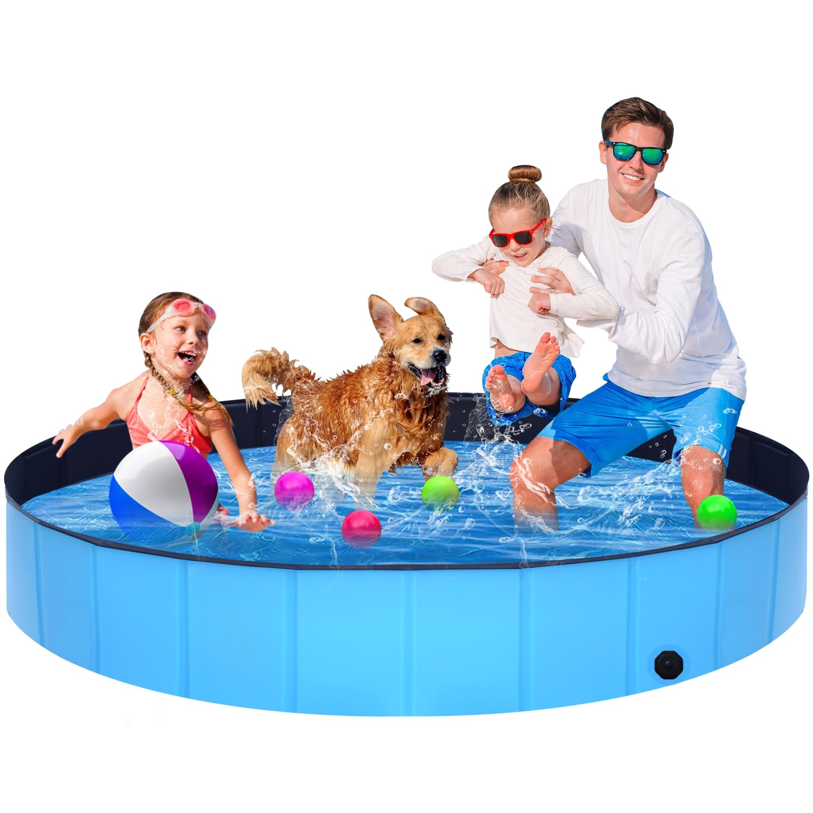 STUDESK Foldable Dog Pool - 71" x 12" Anti-Slip Portable Dog Swimming Pool, Hard Plastic Collapsible Kiddie Pool for Outdoor and Indoor for Pets Dogs Cats and Kids