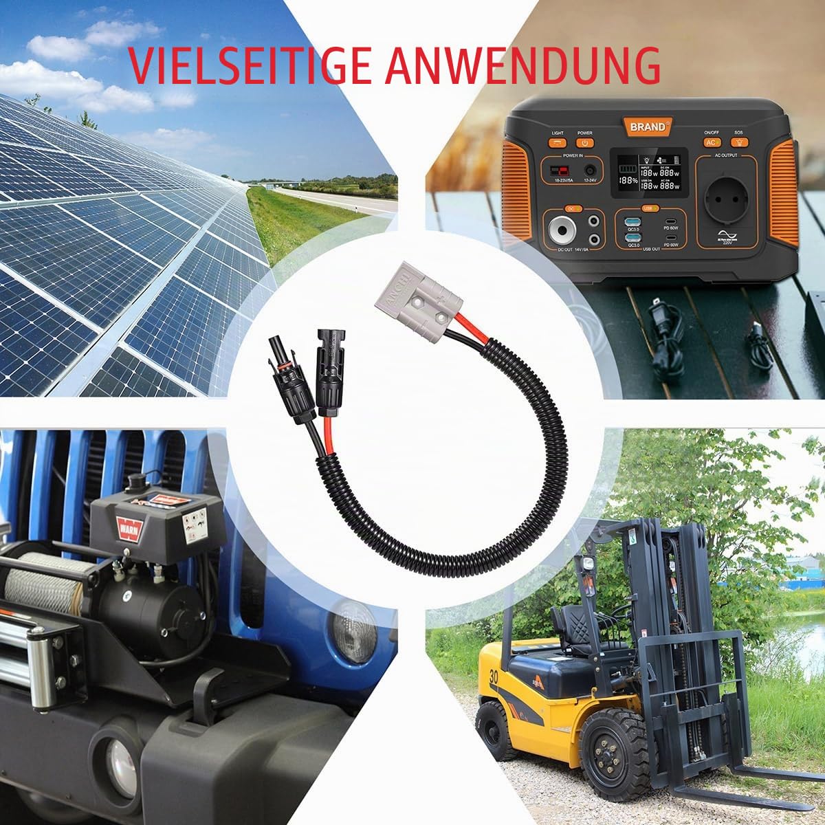 ELFCULB Solar auf Anderson Kabel,10AWG 1,8M Solarstecker auf Andersen Stecker 50A für Solarpanel Solargenerator